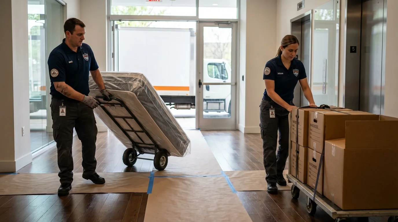 Professional apartment movers loading elevator in Keystone Heights, FL